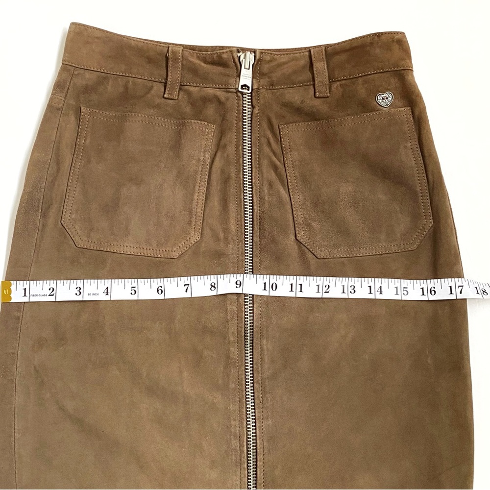 All Saints Arel brown tan suede silver front zipper zip up pockets midi skirt - Picture 16 of 16